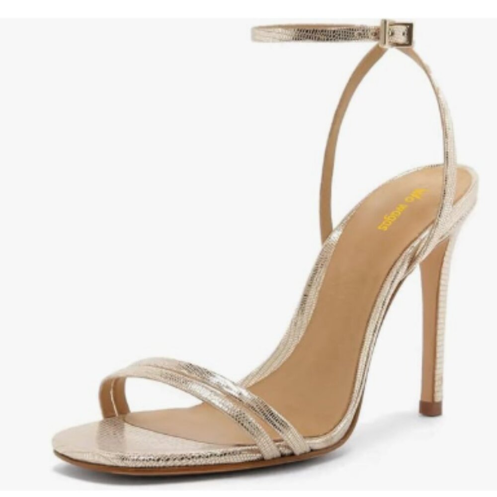 Wo Wagas Gold Ankle Strap High Heels Open Toe Buckle Shoes Party Prom Sandals